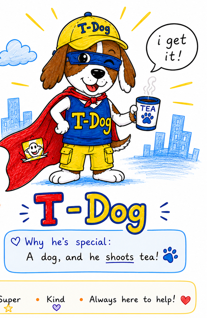 T-Dog — 3rd place mascot designed by Seb Beattie